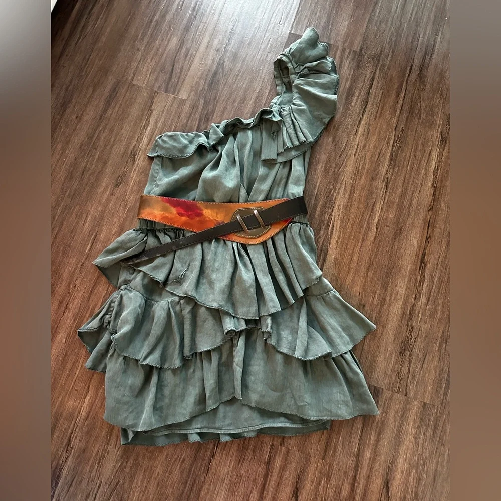 Isabel Marant Etoile One -Shoulder Ruffled Mini Dress in Sage Green. Size M. - Picture 16 of 16